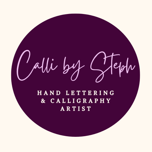 Calli by Steph written as text in the centre of a purple circle